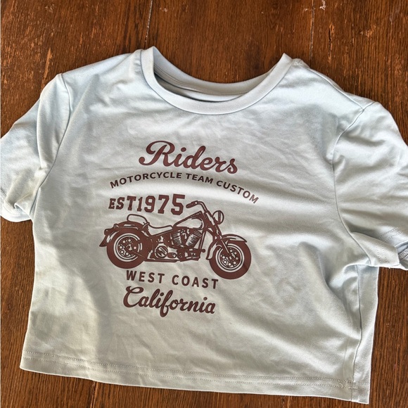 SHEIN Tops - SHEIN Light Gray Crop Top with Motorcycle Graphic